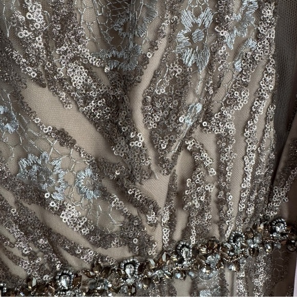 Mac Duggal Embellished Long Sleeve Plunge Neck Gown 79358 Gold Formal 16 - Picture 12 of 16